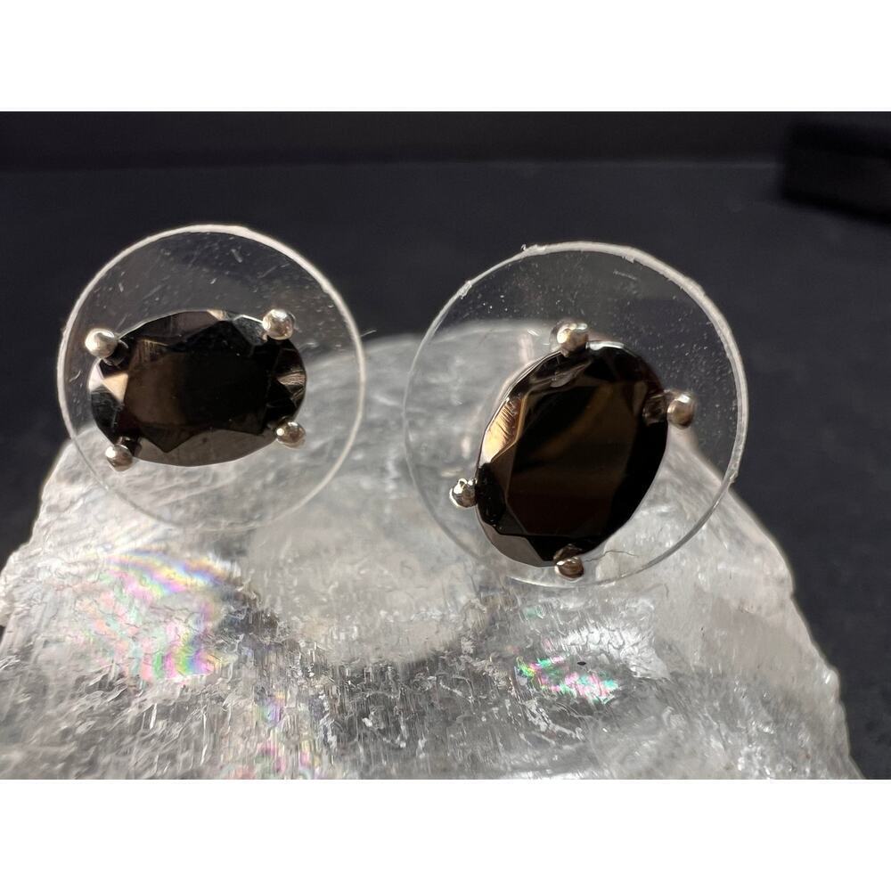 New Elite Shungite Rhodium Over Sterling Silver Oval Stud Earrings